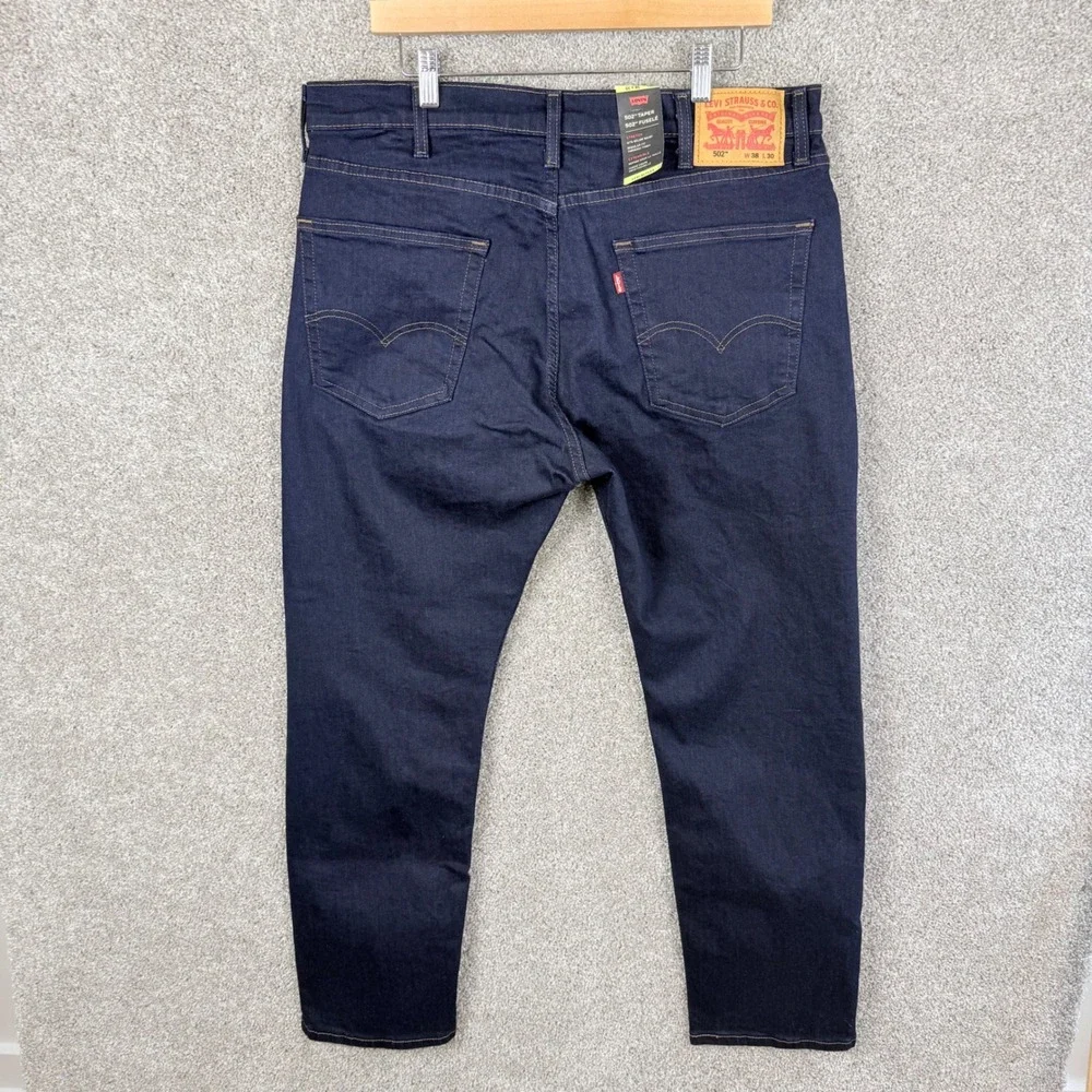 Levis 502 Taper Mens Jeans 38x30 Dark Indigo WaterLess Stretch NEW